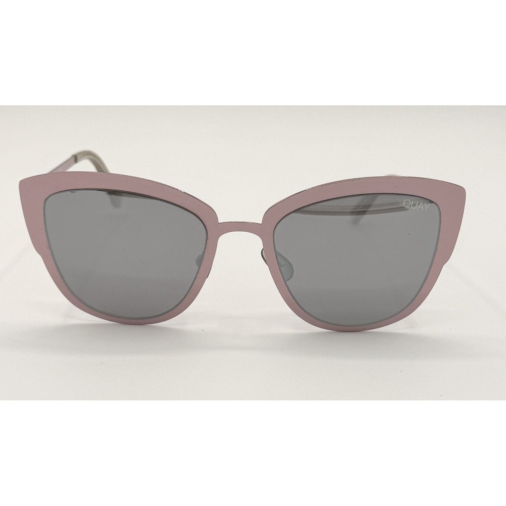 Quay Australia Super Girl Sunglasses Metallic Pink Rose Metal Cat Eye Gray Lens